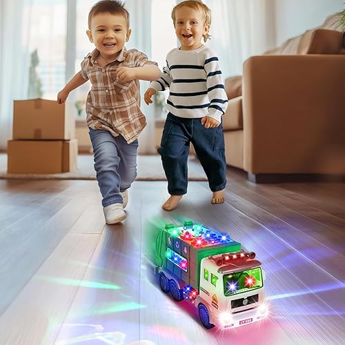 Miniatura 4 de Camión de basura con música, luz LED 4D, juguetes de luz automática con luz LED, camión de basura, motor de empuje, vehículo, camión de basura para