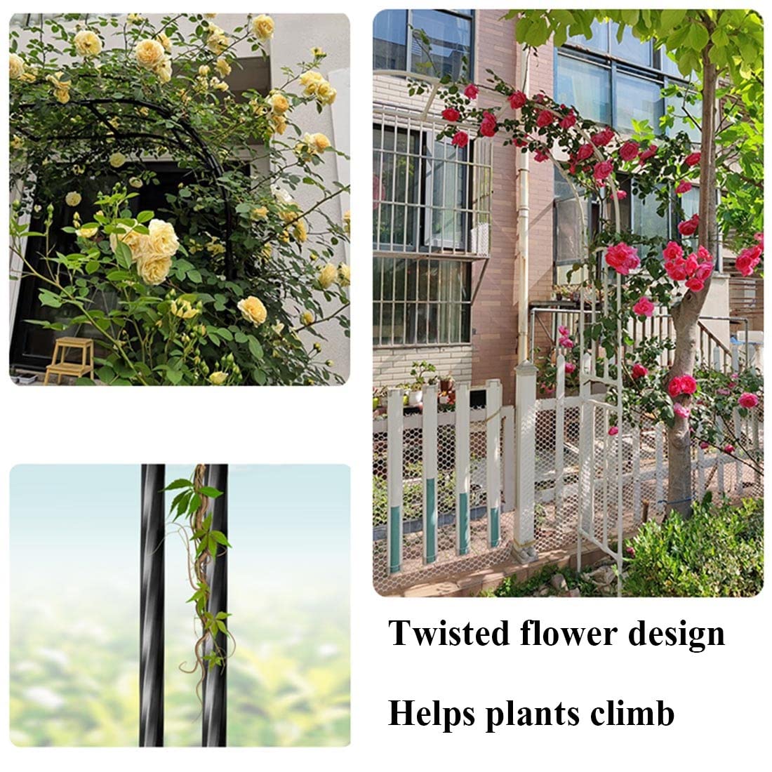 Arco de metal de 40 cm para plantas trepadoras y rosas, enrejado de jardín para rosas, soporte de plantas al aire libre, accesorios de jardín