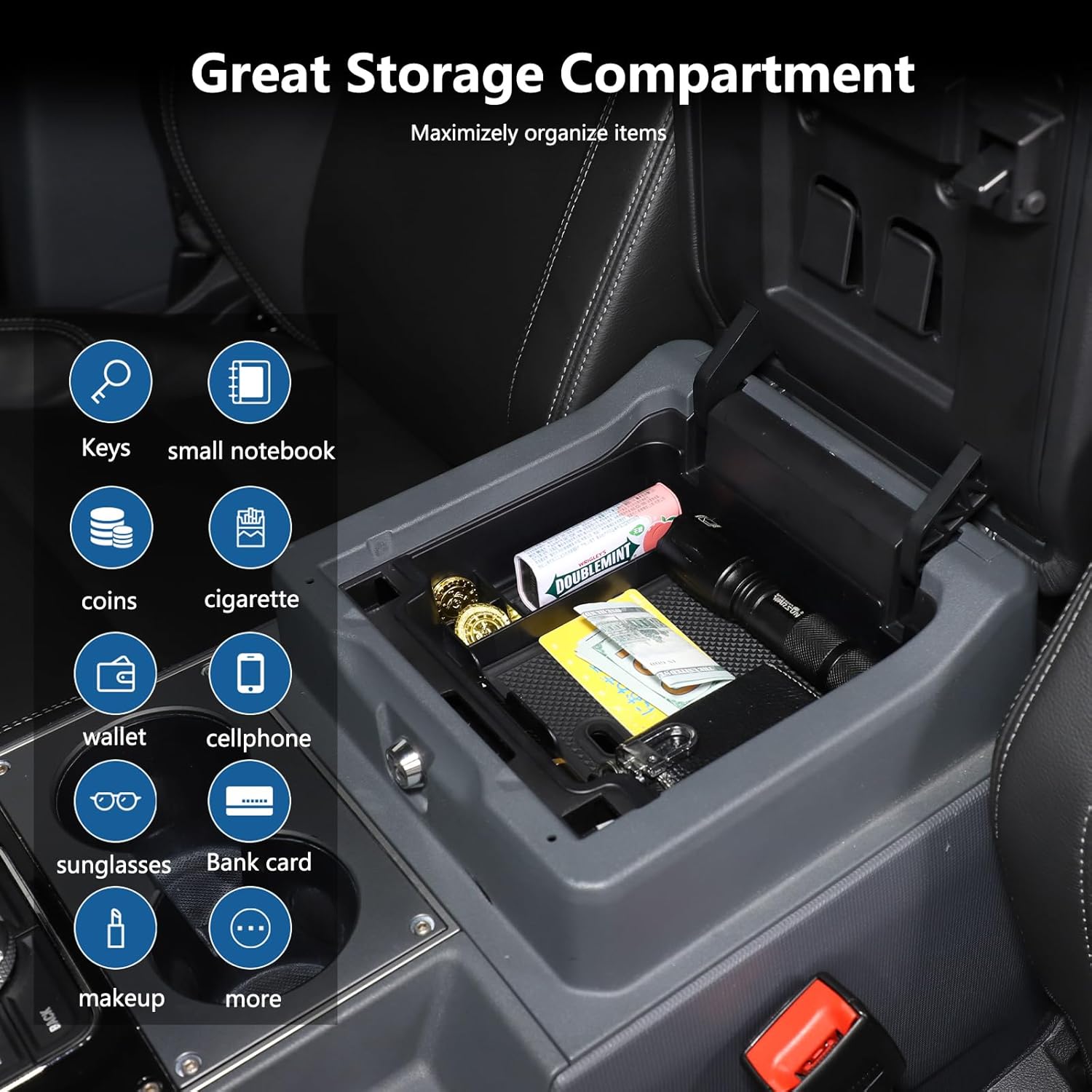 Car Armrest Storage Box Tray Compatible with INEOS Grenadier 2022 2023 2024 2025 Center Console Armrest Organizer Storage Box Tray With Anti-Slip Liner Mat ABS Accessories