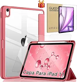 Capa iPad 11 Geração 2025 (A16) 11", Compatível iPad 10th de 10,9", Com Suporte para Apple Pencil e Despertar/Sono Automático, Anti Impacto (Vermelho melancia, Com Película de Vidro)