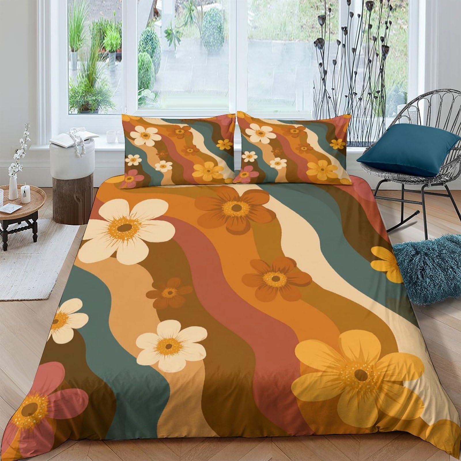 Ctjqhvkz Style-8 3D Printed Retro Floral Fitted Sheet Microfiber Soft Abstract Wave Mattress Cover For Bedroom Dorm Home Decoration Single（135X200cm）