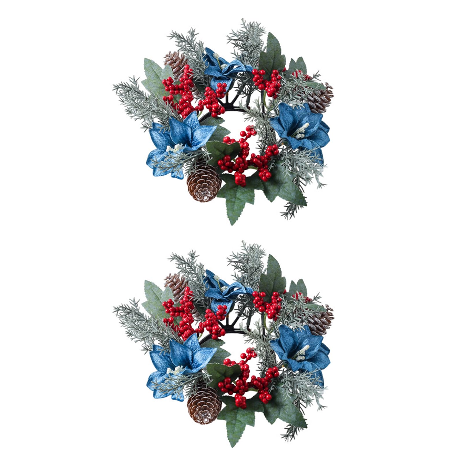 Door Wall Window Christmas Ornament Artificial Pinecone Candlestick Wreaths with Red Berries & Table Centerpiece Red Poinsettia Silk Flower Wreath