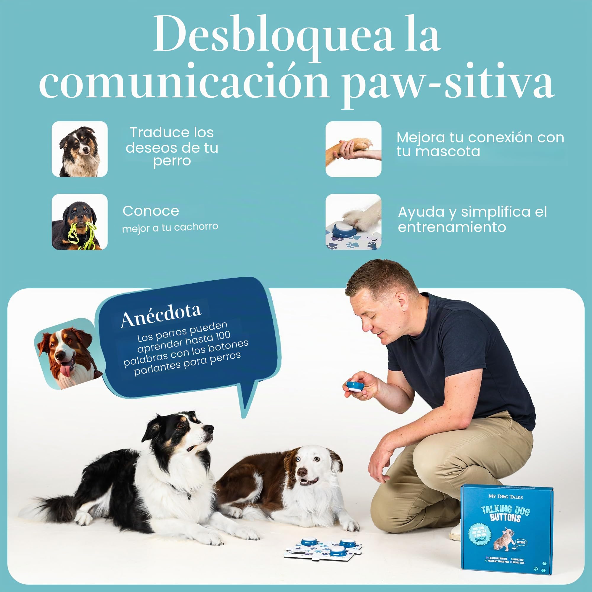 Dog and Cat Communication Training Buttons | MyDogTalks (12 Botones con 3 tapetes)