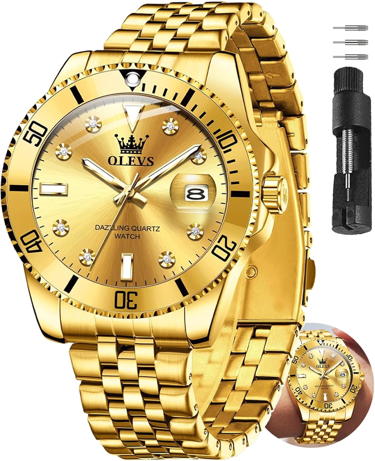 OLEVS Watches for Men Dress Stainless Steel Big face Waterproof Luxury Men’s Wrist Watch with Date Casual Blue/Black/Gold/Silver Reloj para Hombre