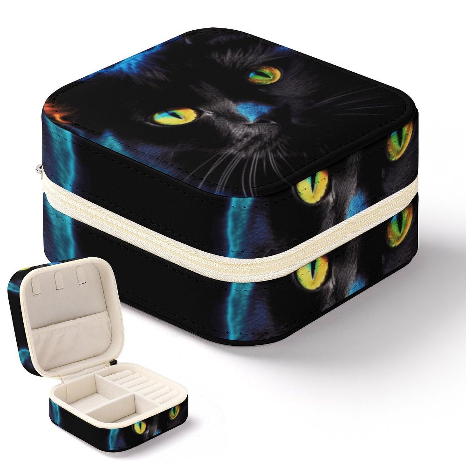 Boîte à bijoux de voyage chat noir pour organiser vos bagues lors de vos déplacements