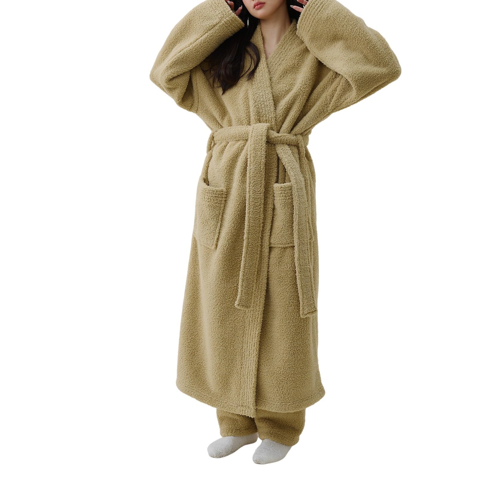 Chnnamzu Bademantel Flauschig für Herren und Damen-Dicker Bademantel Damen Frottee Bademantel Sauna Damen Lang Warm Morgenmantel Damen Lang Hausmantel Langarm Saunakilt Badeponcho