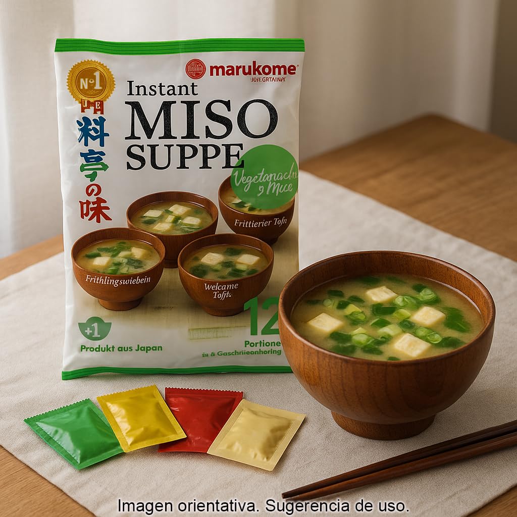 Sopa miso instantánea vegetariana 12 raciones 225,9 g con 4 toppings surtidos wakame tofu tofu frito cebolleta, auténtico sabor japonés, lista en 1 minuto