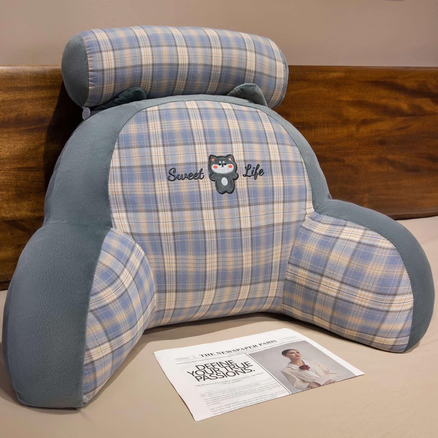 AoTengMY Reading Bed Rest Pillow with Machine Washable Cover - Cute Animal Backrest Cushion with Arms Detachable Neck Roll Lumbar Support Pillow for Sitting in Bed Couch (#1,M)