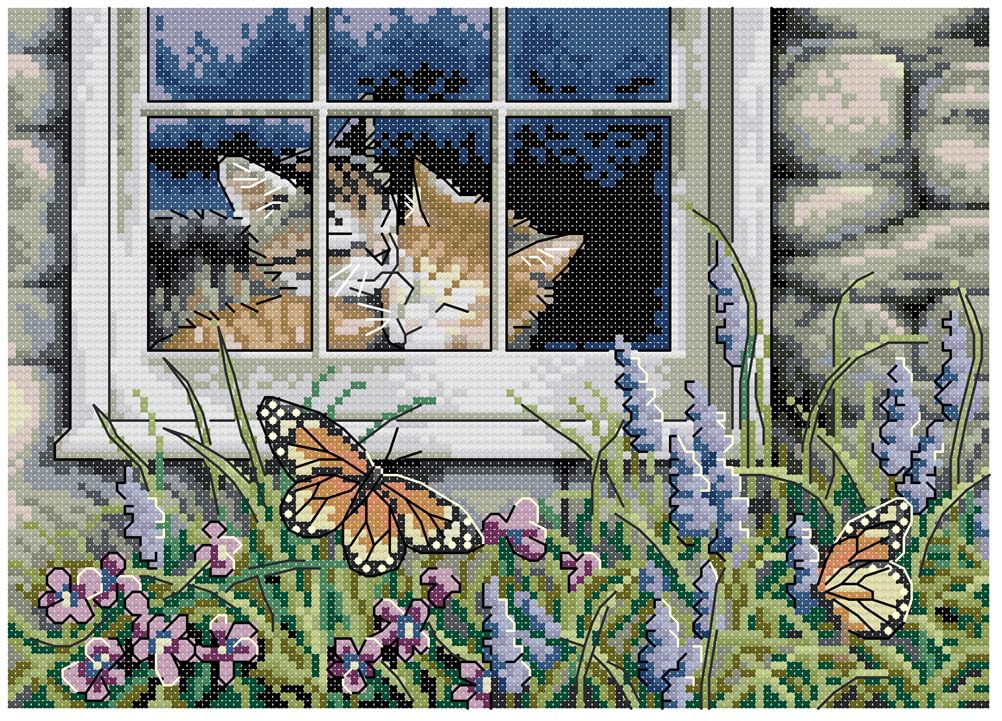 Meecaa Cross Stitch Kits 14 Count Stamped, Cat Lover Butterfly Window Embroidery Kit with Accessories Pre Printed(30×21CM (Cat Lover) - Image 2
