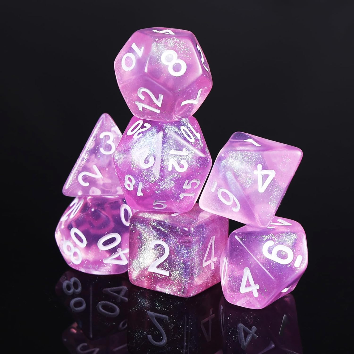 DND Dice Pink Transparent Dice with Color Changing Glitter for Dungeons and Dragons Tabletop Game Role Playing Game,D&D,MTG,Pathfinder Dice Set