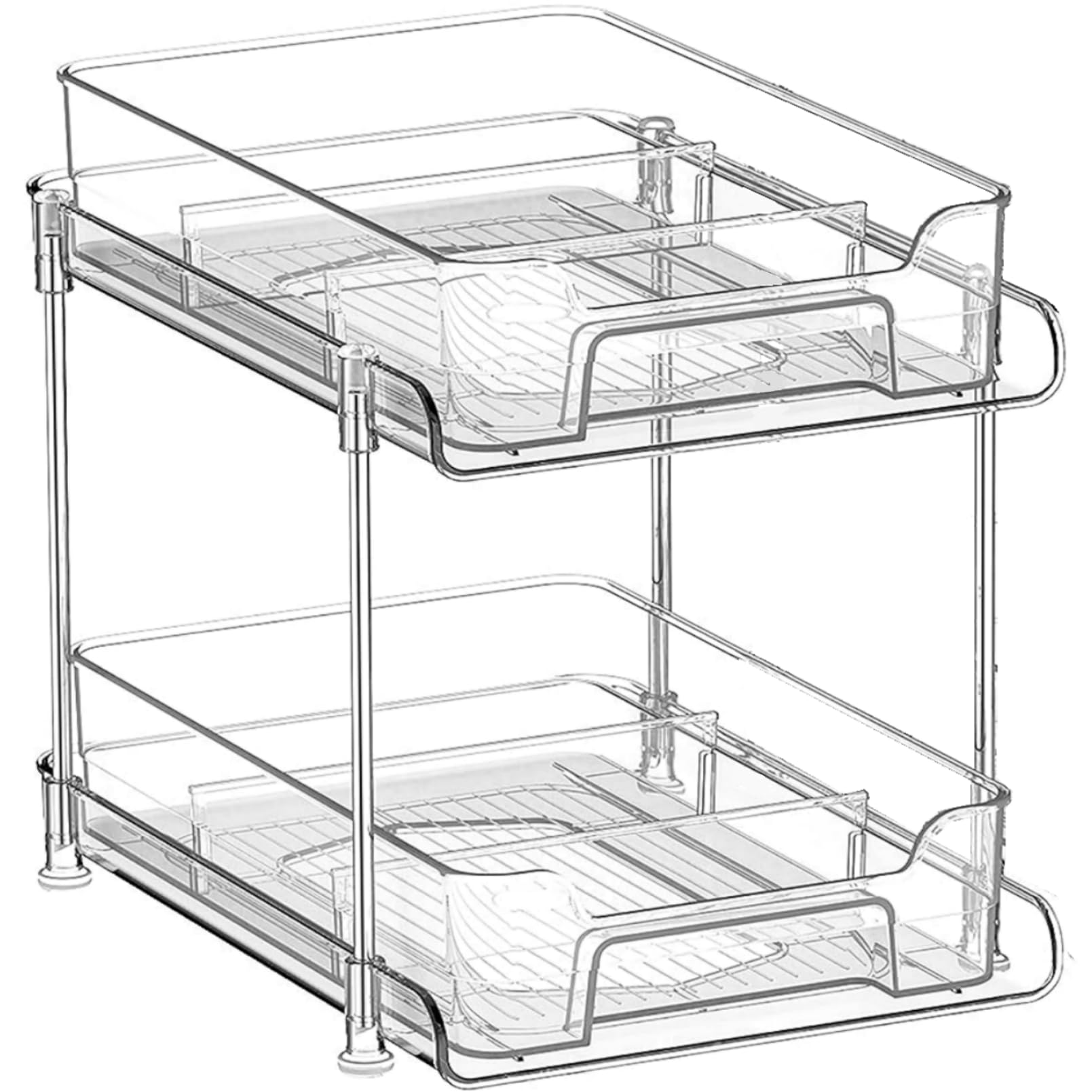 2 Tier Clear Under Sink Storage Kitchen Organiser,Pull Out Desktop Storage Box,Undersink Kitchen Cabniet Storage Basket,Sliding Drawer Organizer for makeup,Bathroom Accessory Decorative Shelves