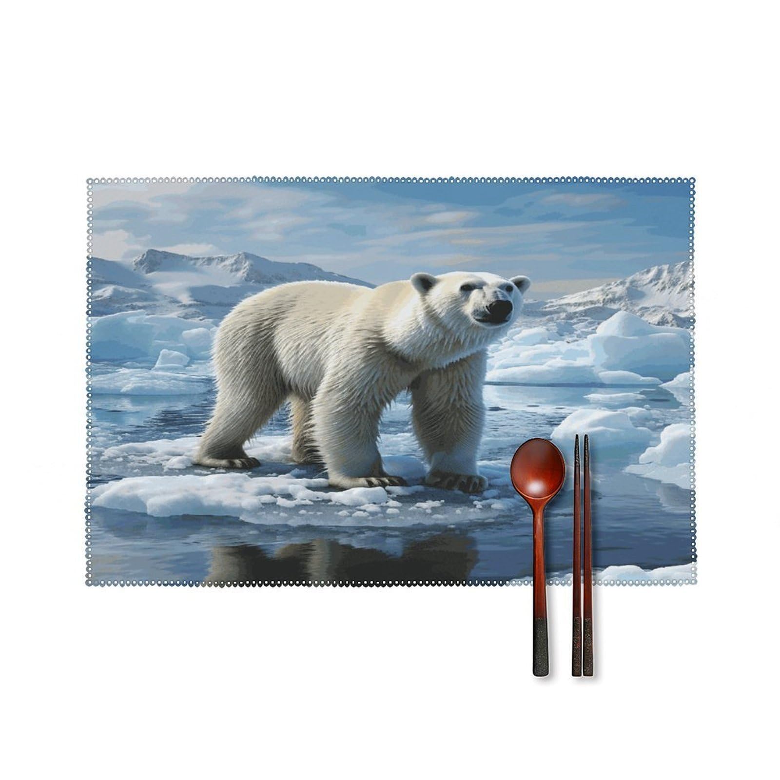 Polar Bear Ice Placemats Set of 4 Heat Resistant Non-Slip Place Mats for Dining Table Washable Placemat Wipeable Dining Table Mat Canvas Place Mats Dining Table Decor