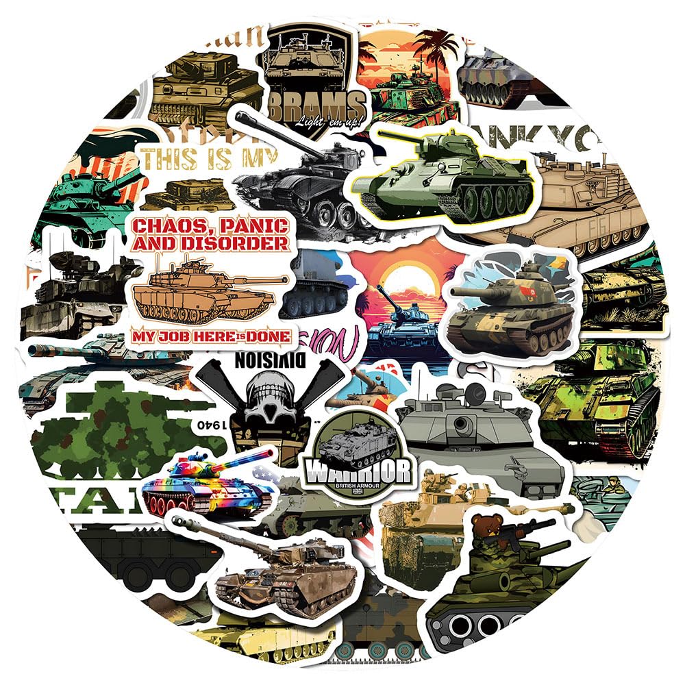 50 Pcs Tank Stickers for Kids Teens Adults Boys Girls Gift,Stickers Pack for Laptop,Skateboard,Luggage,Car,Bike