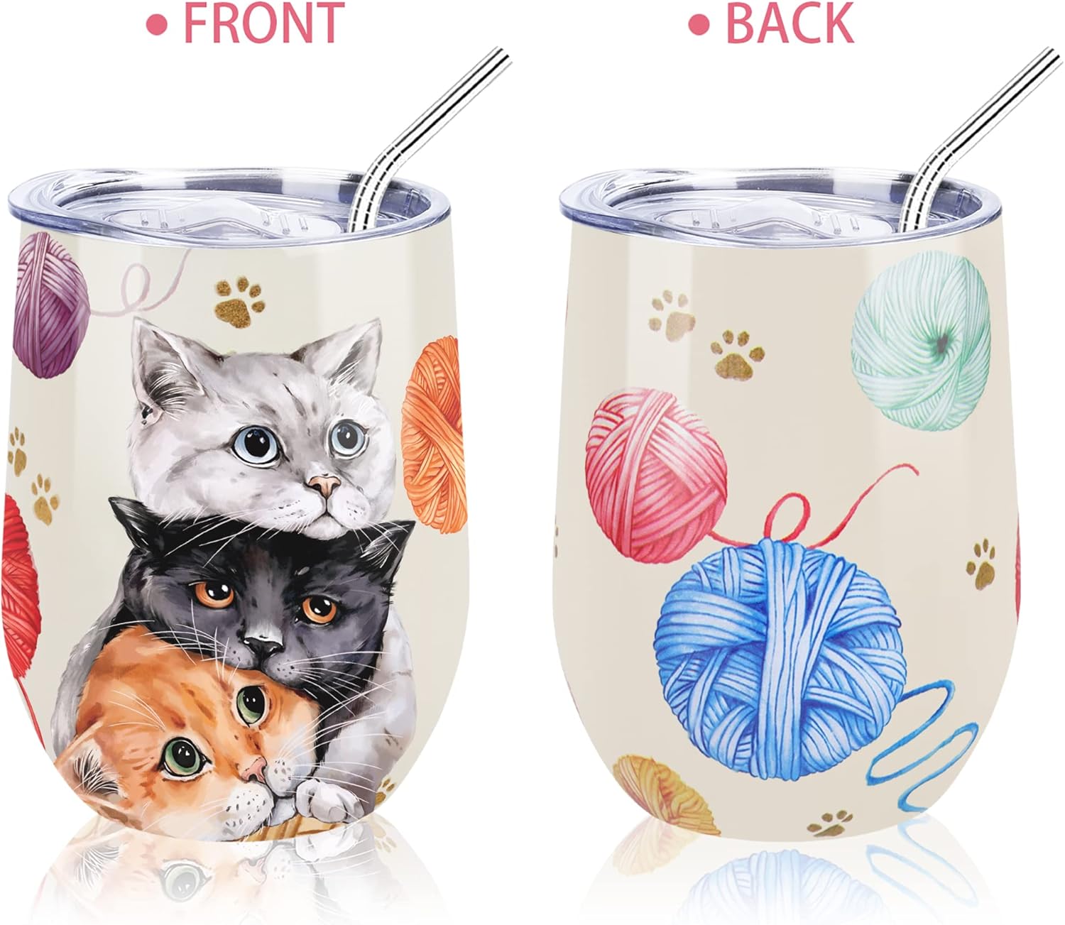 NymphFable 12oz Cat Cup Wine Tumbler With Straw and Lid Stainless Steel Travel Mug Insulated Double Wall - Image 2