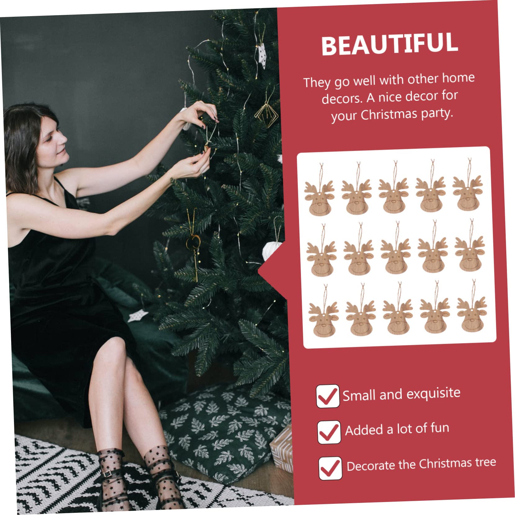 NUOBESTY 20 Pezzi Decorazioni Natalizie Legno Forma Cervo Beige per Bricolage Fai da Te Handmade per Ragazzo Ragazza Festa di Natale Decorazioni Casa Artigianali
