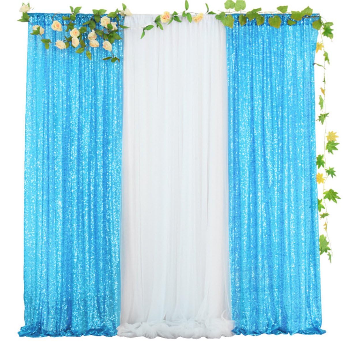 Rideau Pailleté 1 Pièce, Tissu Décoratif pour Arche de Mariage, Toile de Fond Éblouissante pour Tonnelle, Décoration Festive de Mariage et Réception de Fête (Bleu, 122 * 215 cm)