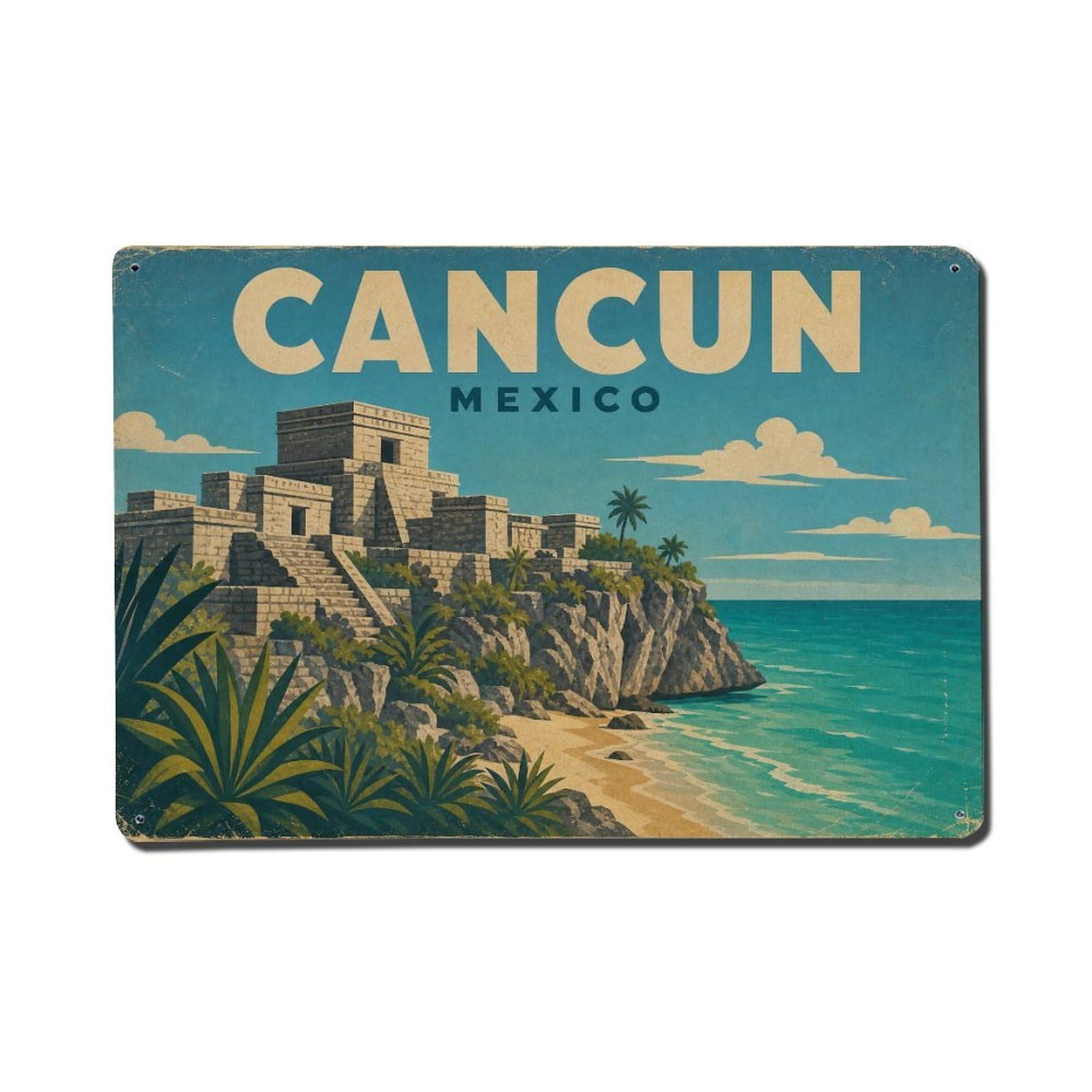 Retro Travel Mexico Cancun Metal Tin Sign