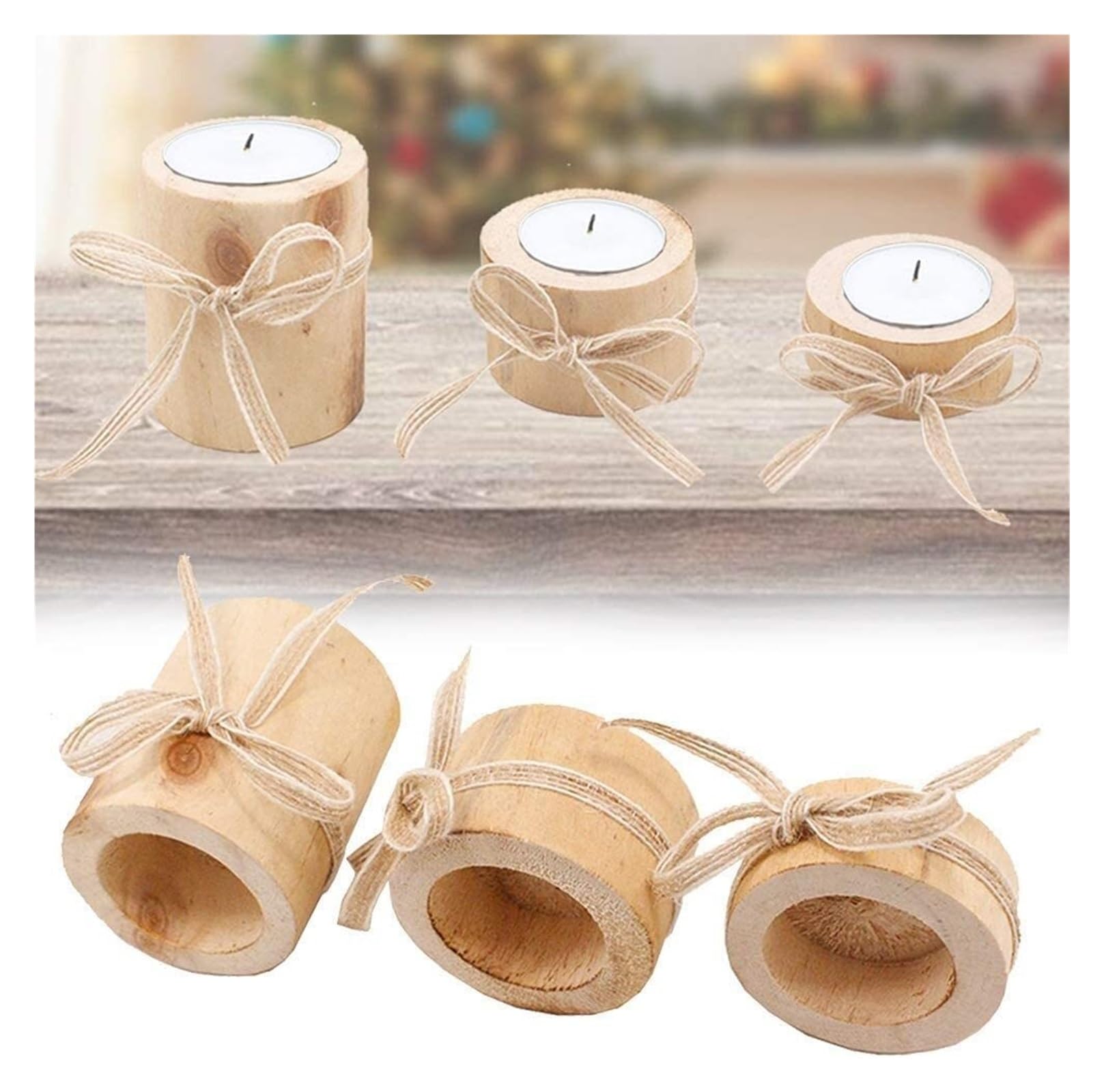 Kerzenständer 3-teiliges Set aus Holz for Heimdekoration, Party, Büro, Geschenk, Romantisches Set, Leichter Atmosphärenständer, festlicher Kerzenständer, Teelicht Heimdekoration