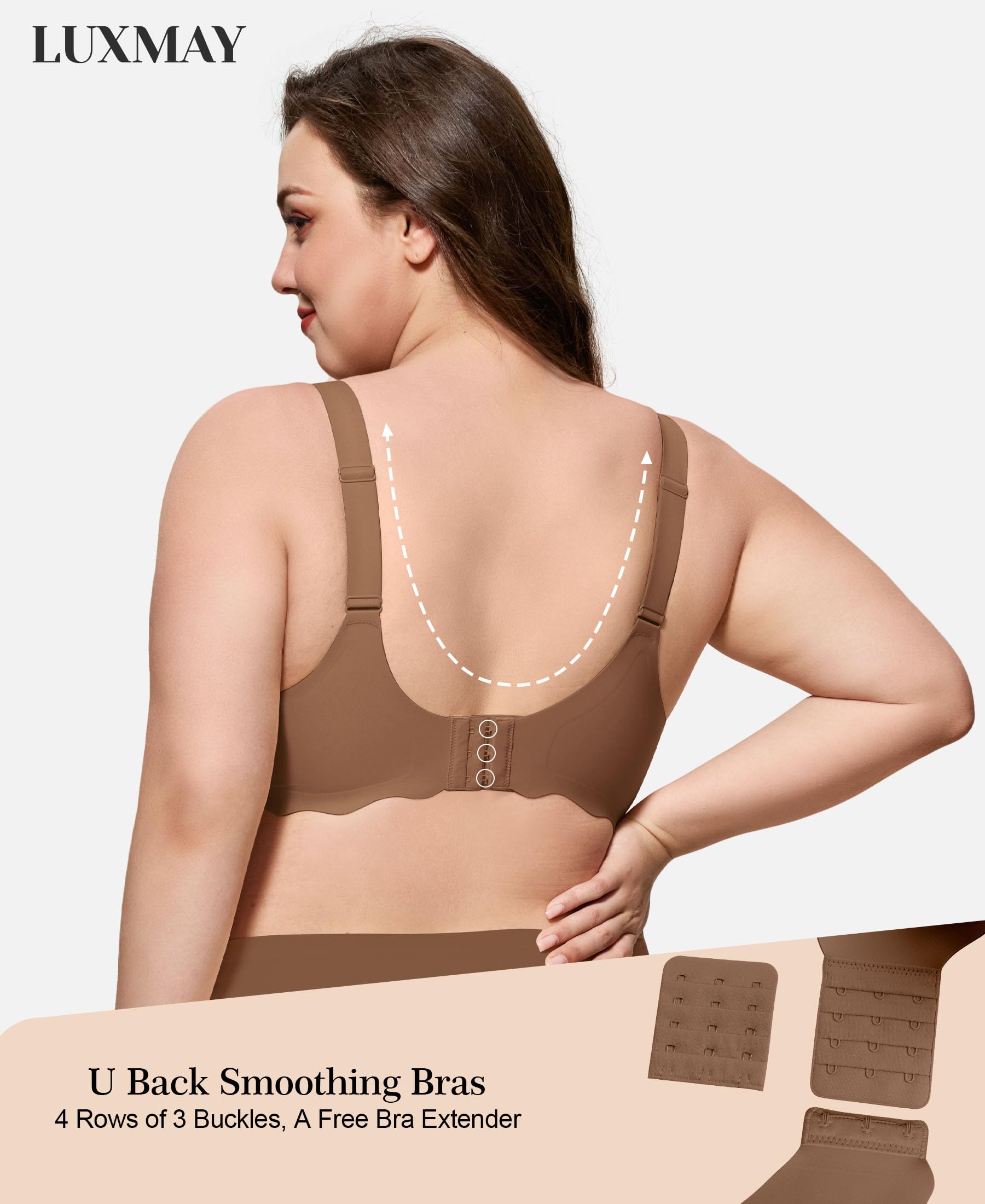 Womens Full Coverage Wire Free Bra - Plus Size Bras with Support and Lift Scalloped Everyday Comfort Bralettes