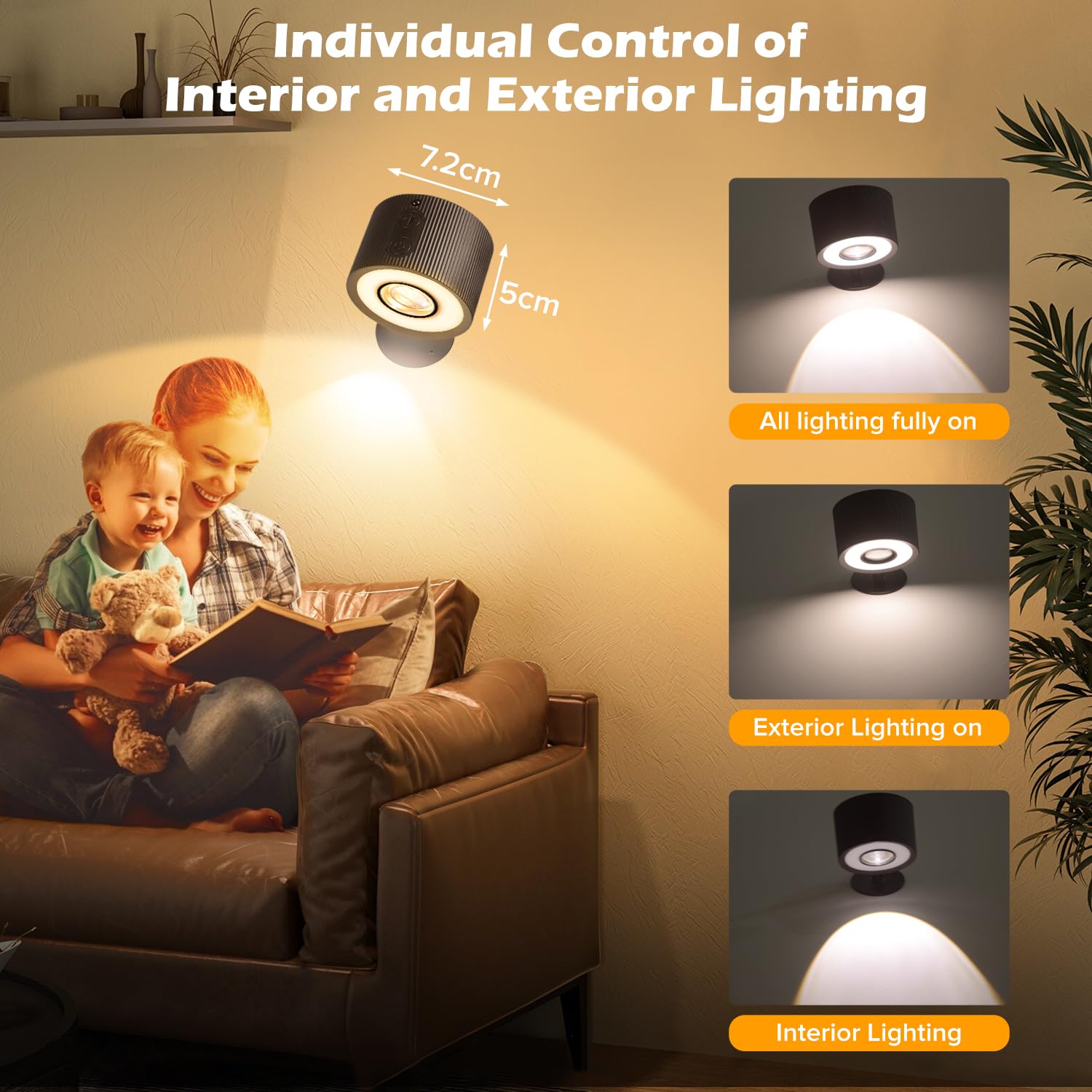 milfra 4 Piezas Lámpara de Pared de Interior,Apliques Interior con Puerto de Carga USB Control Táctil,3 Temperaturas de Color y Brillo Ajustable Apliques Pared Interior Inalámbricas