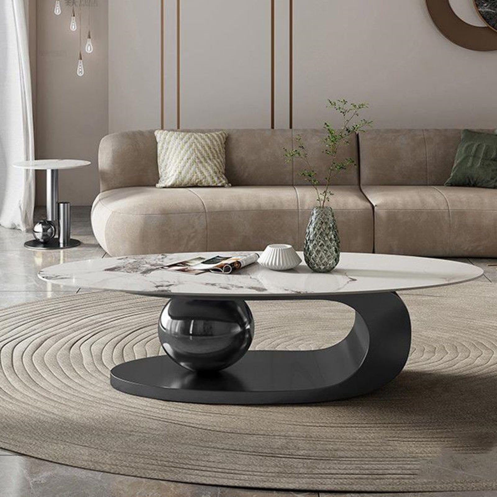Tavolino da caffè in Marmo di Lusso con Staffa in Metallo Dorato e Piano in Pietra - Stile Elegante, Design Unico, Facile da Pulire