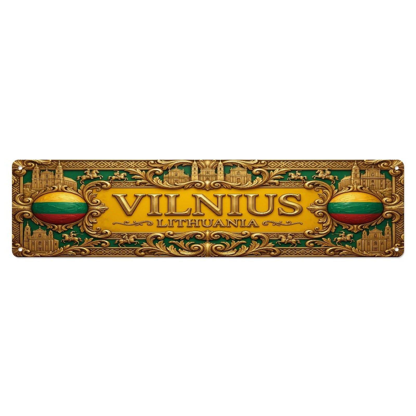 Xanthor Style Metal Tin Sign Vintage Vilnius Lithuania Flag Pattern