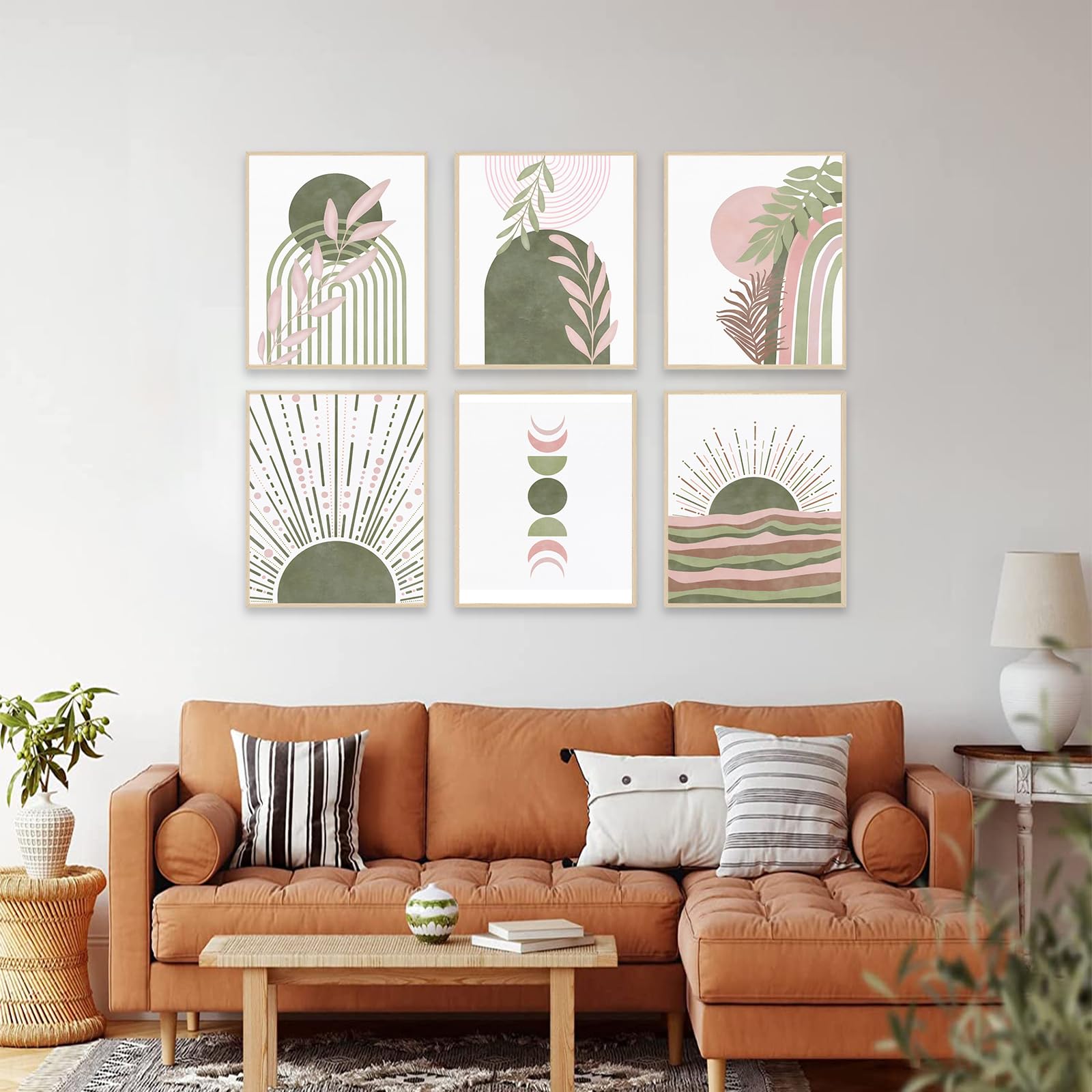 Juego De 3 Arte De Pared Enmarcado Verde Salvia, Arte Minimalista Bohemio Para Pared, Decoración De