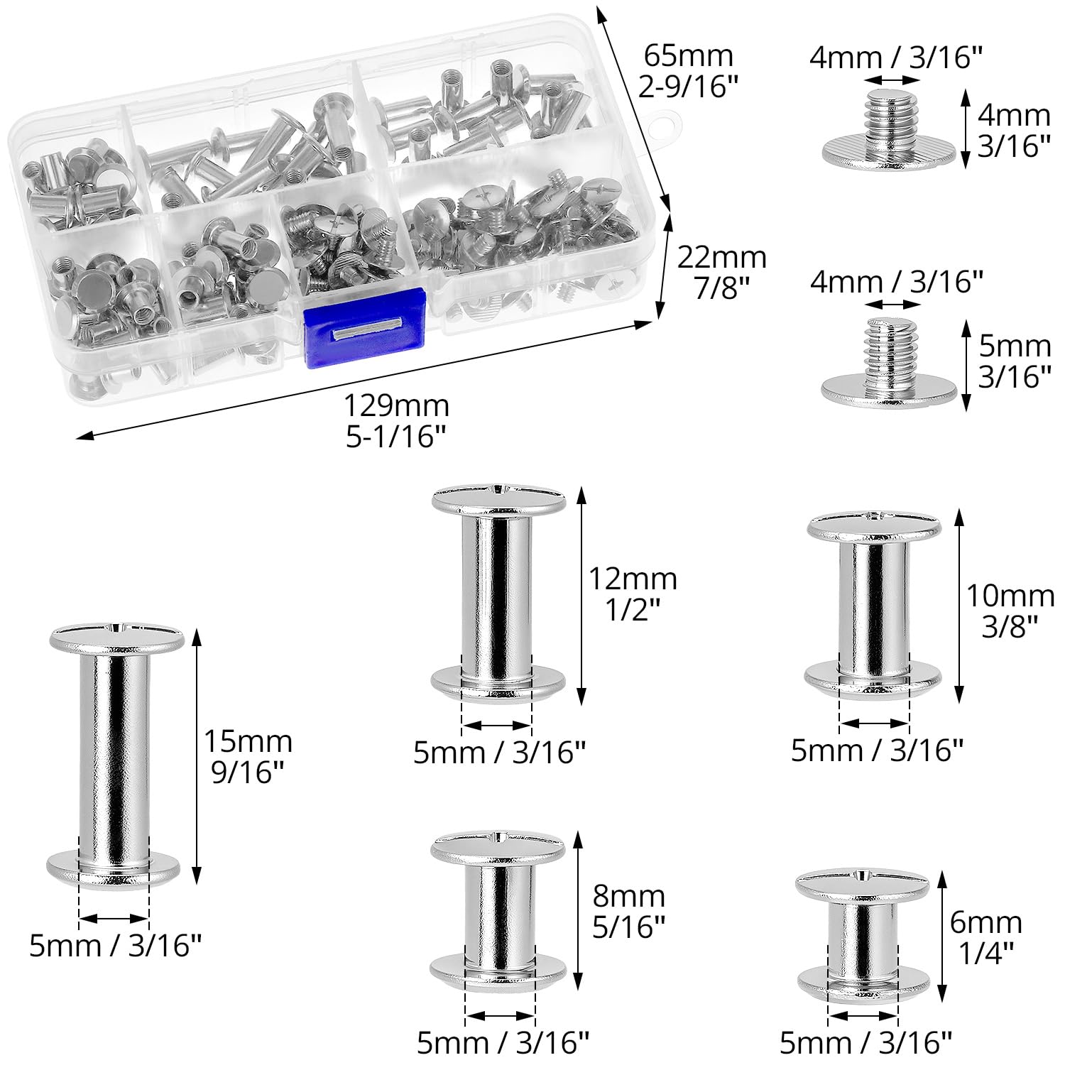 100 set viti per cinture,M5*4mm viti per cinture in cuoio, di viti Chicago, Rivetti a Vite,rivetti filettati,per cintura in pelle fai da te Craft cintura decorazione rilegatura(Nero