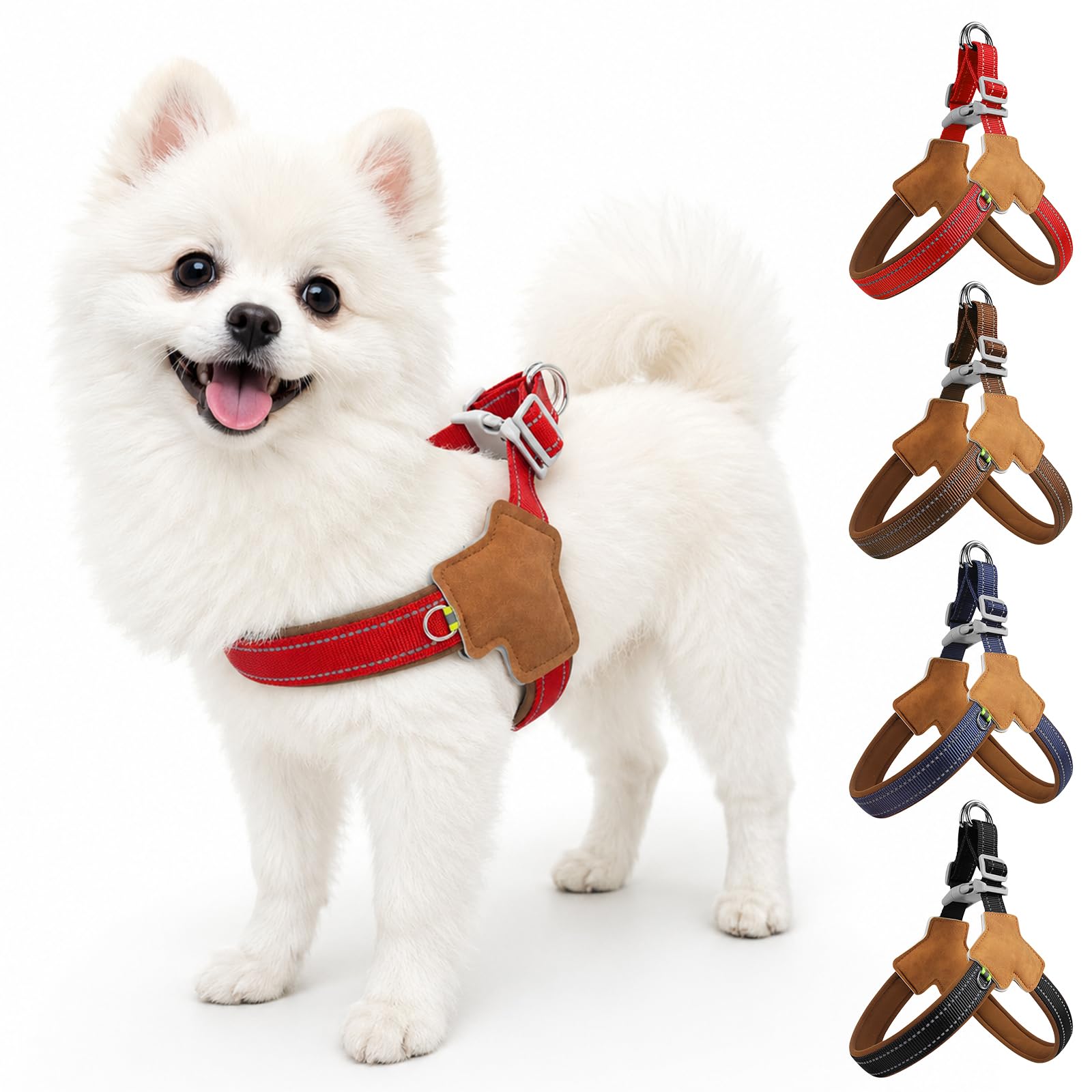 No Pull Dog Harness, Adjustable Soft Padded Dog Vest Harness, No-Choke Breathable Comfortable Puppy Harness with Reflective Strips for Small Medium Dogs Outdoor Walking Training (Red, S)