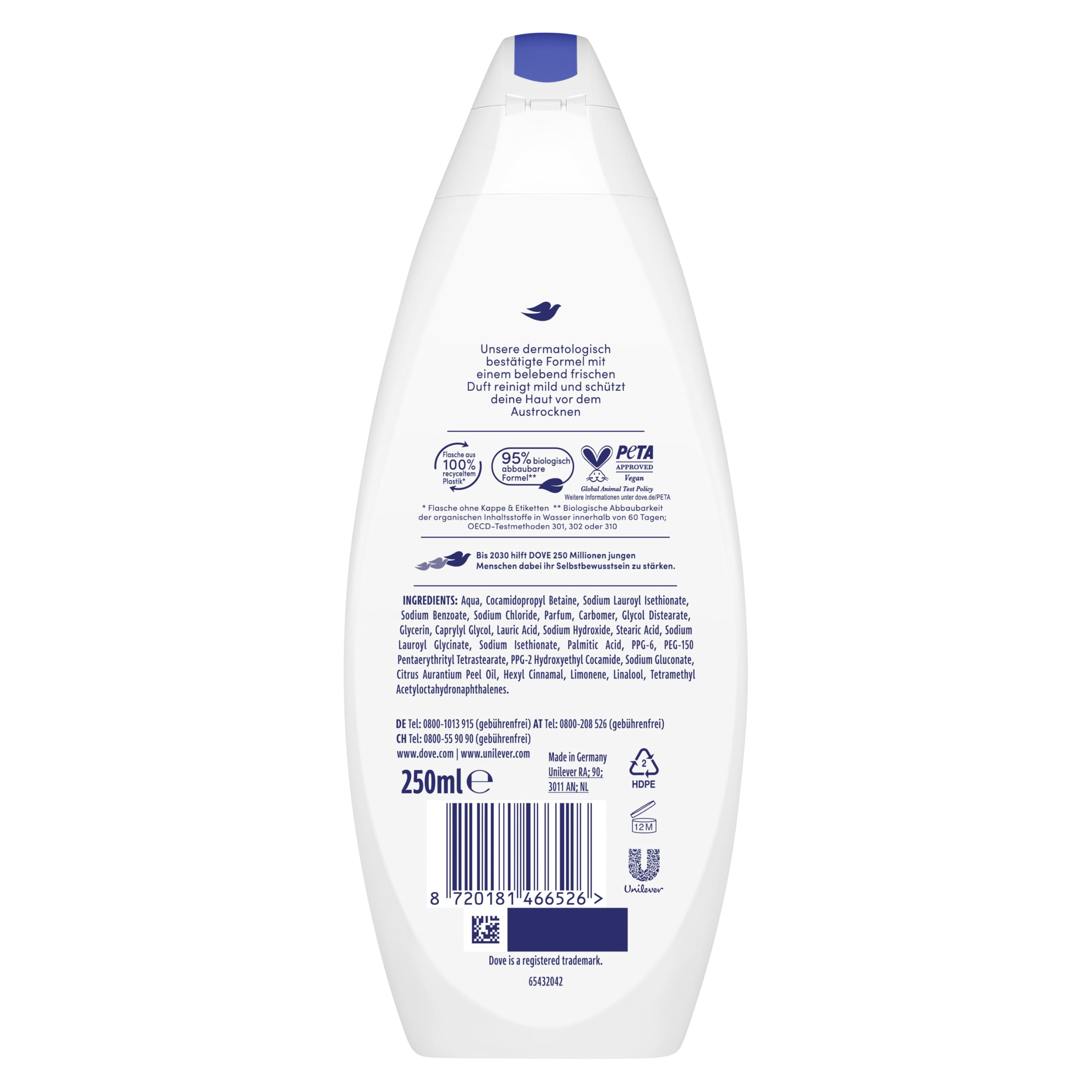 12x Dove Duschgel Hydrate Pflegedusche mit dermatologisch bestätigter Formel für weichere und geschmeidigere Haut 250 ml