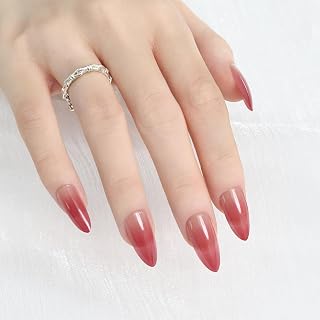 Ombre Press on Nails Almond Medium 2 Pack,Apricot Pink | Wine Red Nail Press ons,15 Sizes 30Pcs×2 Stick on Nails Kit,Reusable False Nails for Women(L1413_1412)