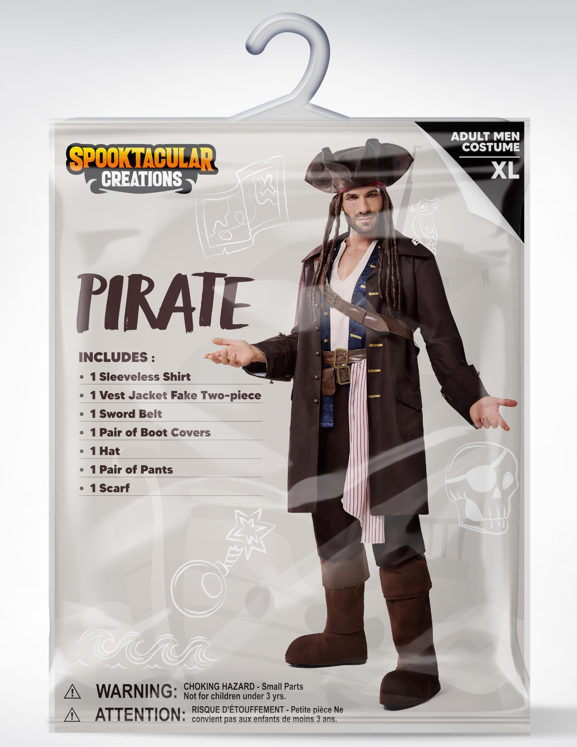 Spooktacular CreationsCostume da pirata di Halloween per uomo, con cappello e cintura protettiva, per feste a tema cosplay.