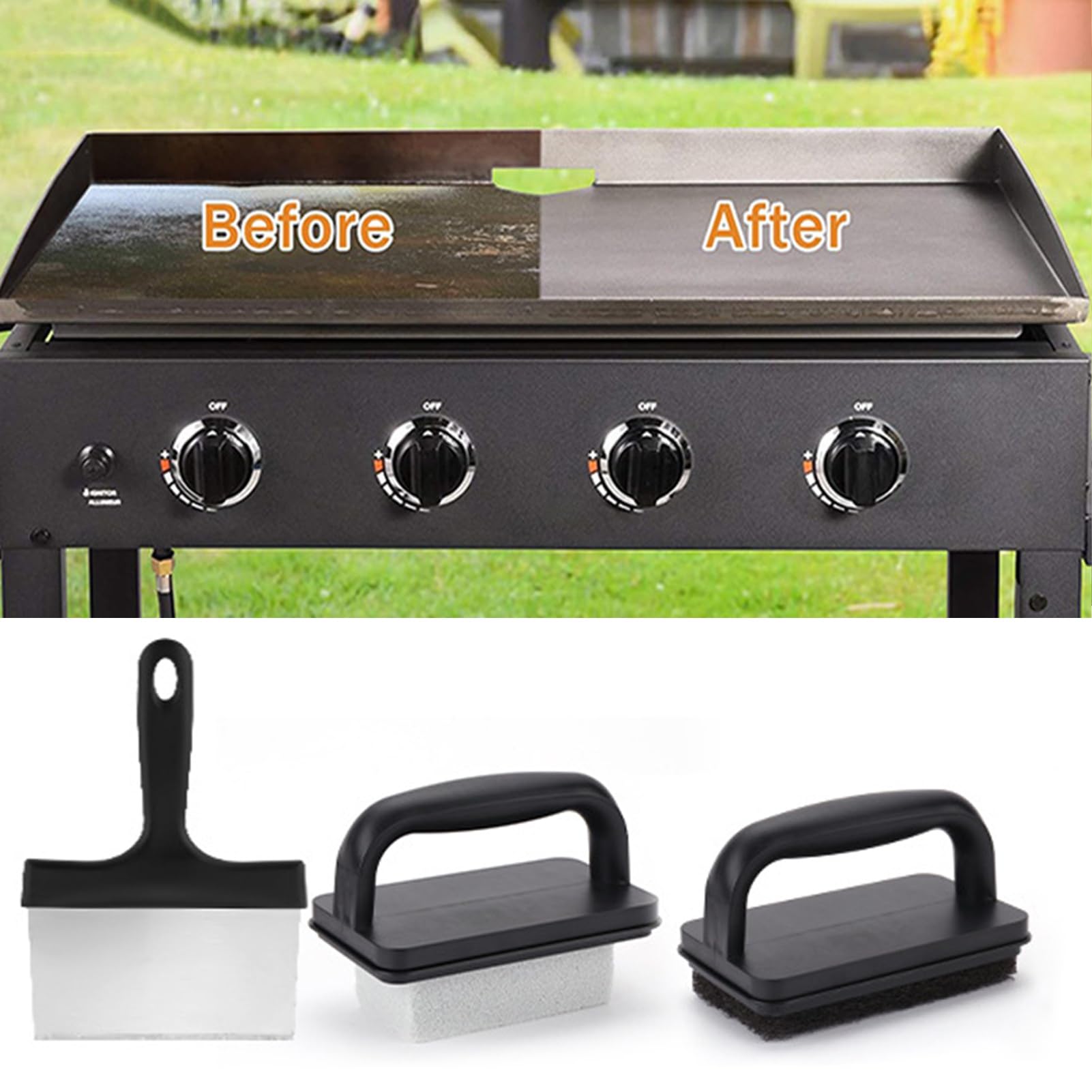Grillrost Reinigungsset Für Blackstone & Flat Top Grills – 12-teilig Mit Schaber, Stein & Bürsten