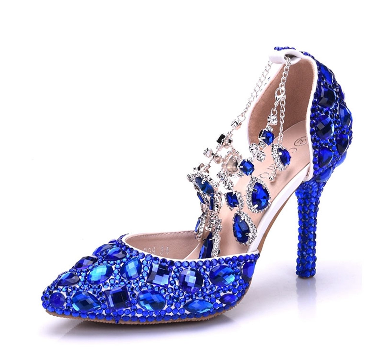 Womens Rhinestone Wedding Shoes Party Pumps with Ankle Chains