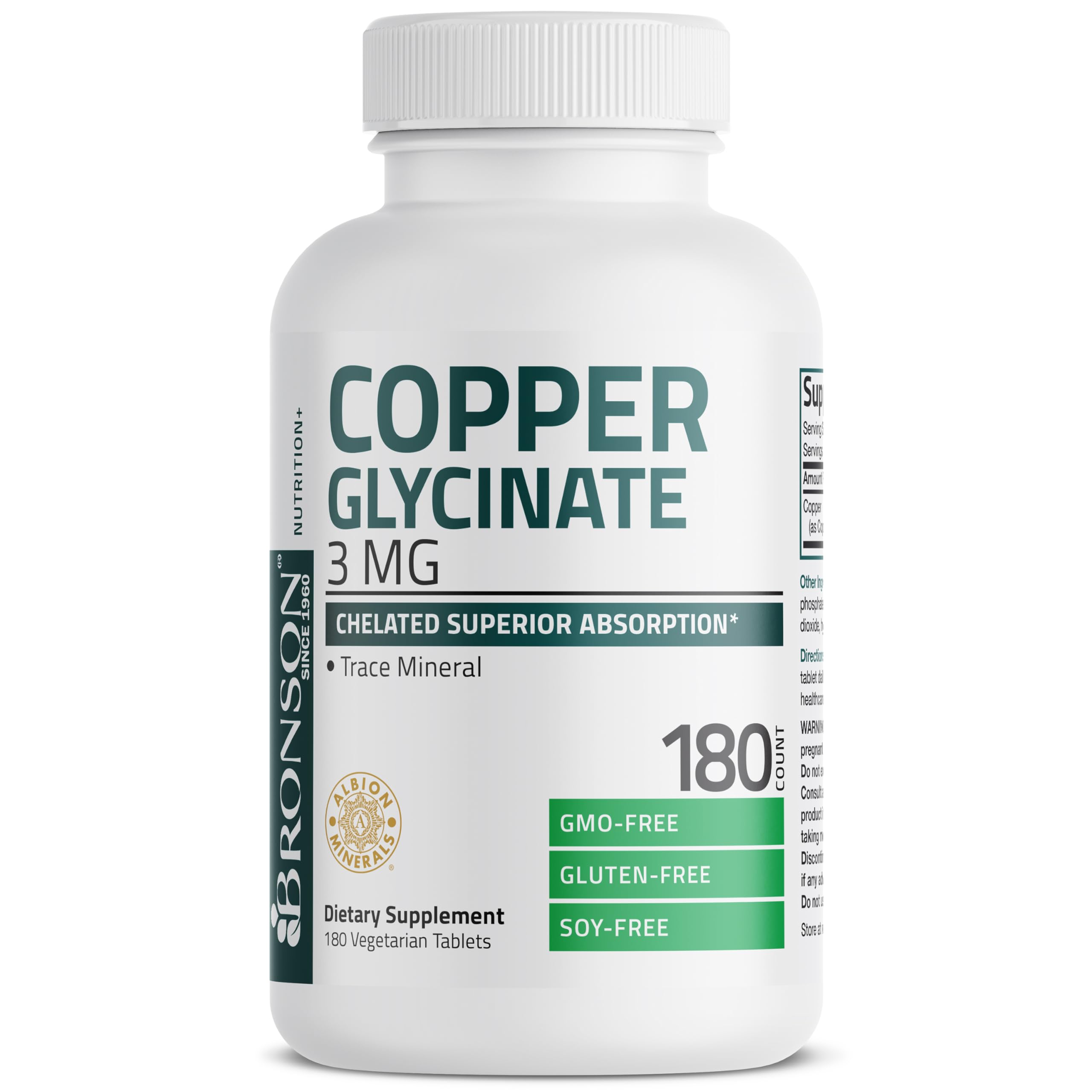 Bronson Copper 3 mg as Albion Bisglycinate Chelate, 180 Vegetarian Tablets — Amazon image 5