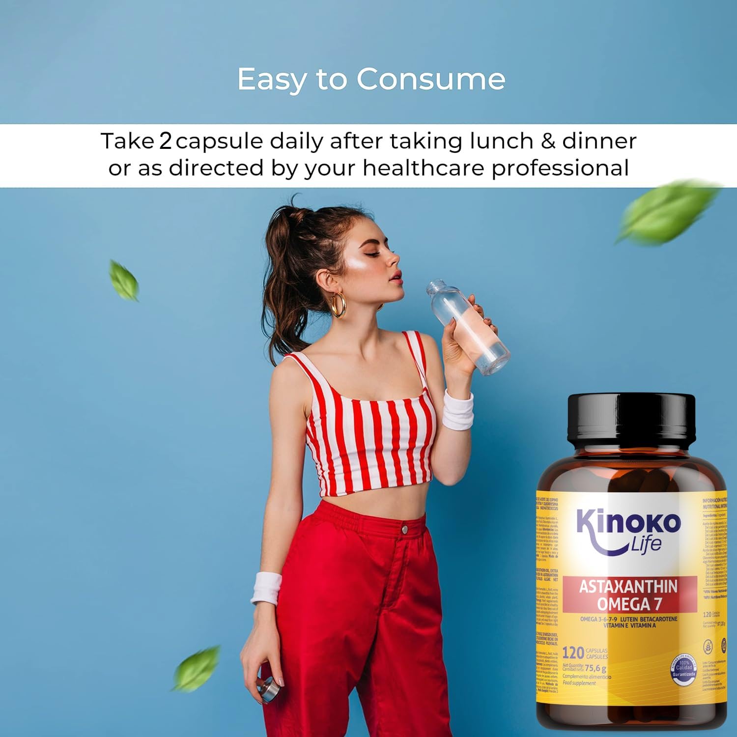 Astaxantina e Omega 7 dall'olio di olivello spinoso - 120 capsule con Omega 3, 6, 7, 9, luteina, betacarotene, vitamine E e A. Senza glutine. Senza OGM