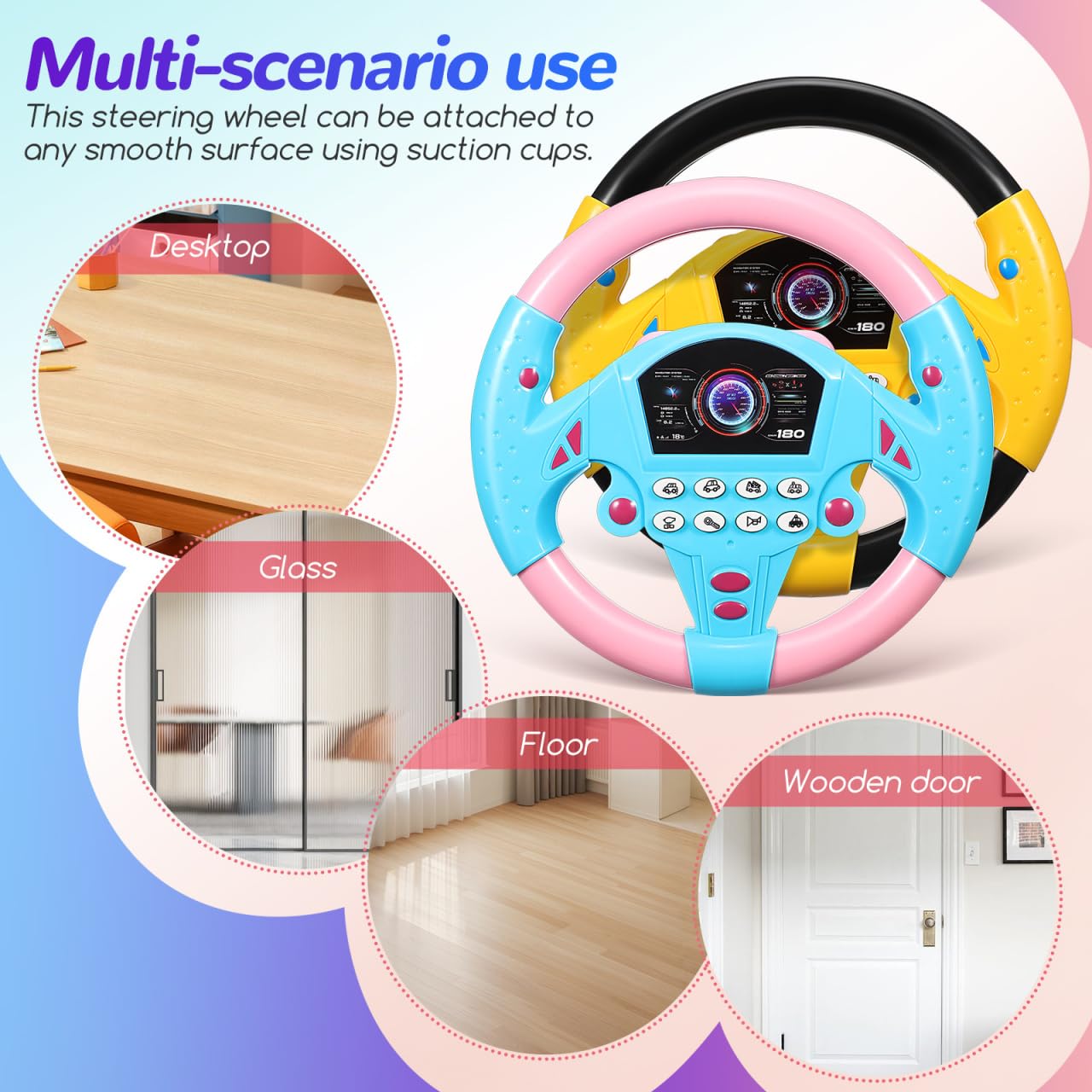 Toyvian Kinder Lenkrad Spielzeug mit Licht Sound – 2er Set Interaktives Fahrspielzeug Rücksitz Lernspielzeug für Kleinkinder zur Beschäftigung auf Autofahrten