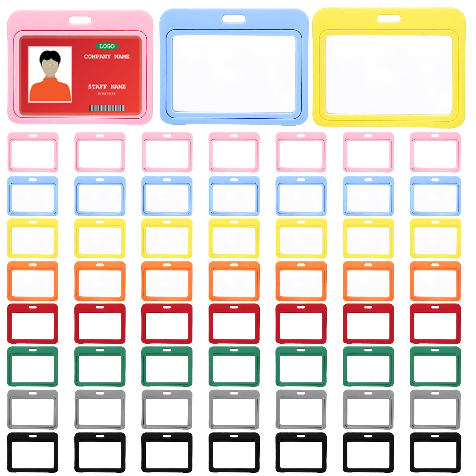 96 porte Badge Horizontal Porte Badges Transparents Double Face 8 couleur Étui Rigide Étanche en Plastique avec Fenêtre Porte Étiquettes Nominatives pour Infirmières Bureau Cartes de Crédit