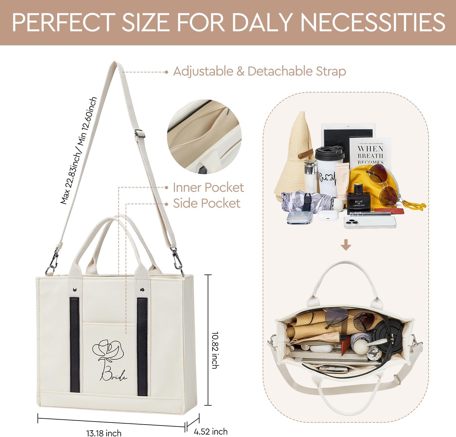 AW BRIDAL Monogram Canvas Tote Bag for Chrismas, Bridal Shower, Retirement, Birthday Gifts for Women Mom Wife Sister Friends - Image 4