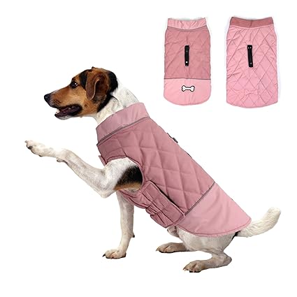 Winter Dog Coat Reversible Dog Jackets Bone Waterproof Reflective Cold Weather Pet Wearing for Small Medium Large Dogs (Pink, XXL)
