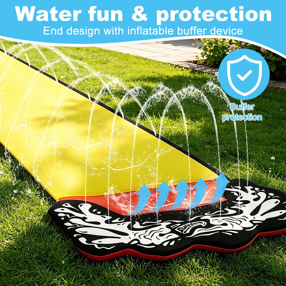 15.8 ft/480 Toboggan Aquatique, Toboggan pour Pelouse avec 2 bodyboards, Toboggan de pelouse d'été avec arroseur intégré pour Jeux d'eau en Extérieur, Fête D'été, Jardin Pelouse (Jaune)