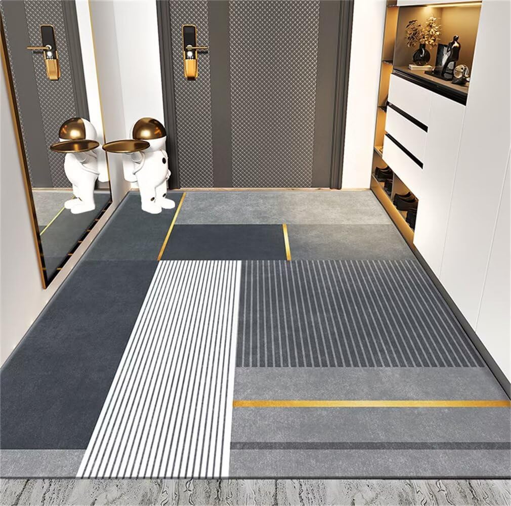 Tapis rayé moderne bleu 160x210cm antidérapant pour salon et ado