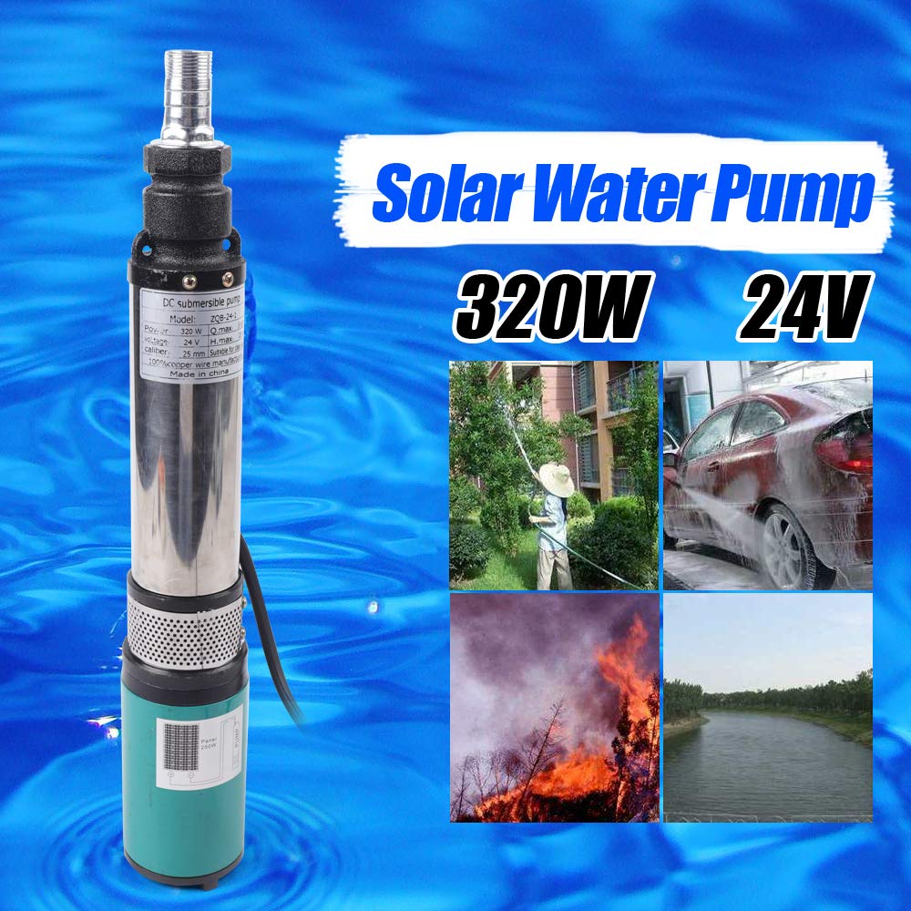 Bomba de agua solar para pozos profundos, 24 V CC, 320 W, bomba de agua sumergible para entrada de agua, flujo máximo: 5 m³/h, altura máxima de extracción: 25 m