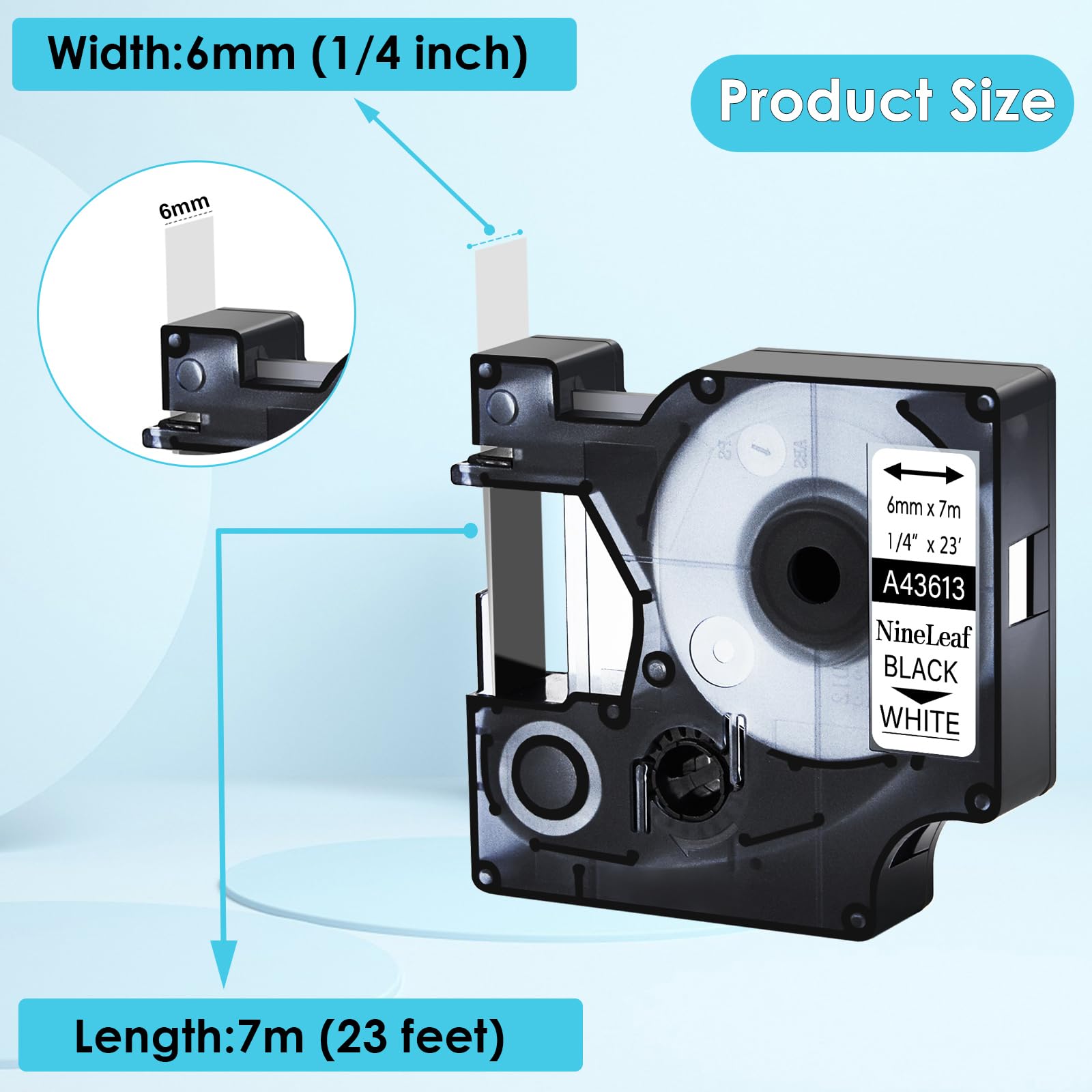 NineLeaf Kompatibel für Dymo D1 Etikettenband 43613 S0720780 A43613 Schwarz auf Weiß 6mm x 7m Bänder Schriftband für Dymo LabelManager 160 210D 360D 280 Labelpoint 250 150 100 200 300, 40PK
