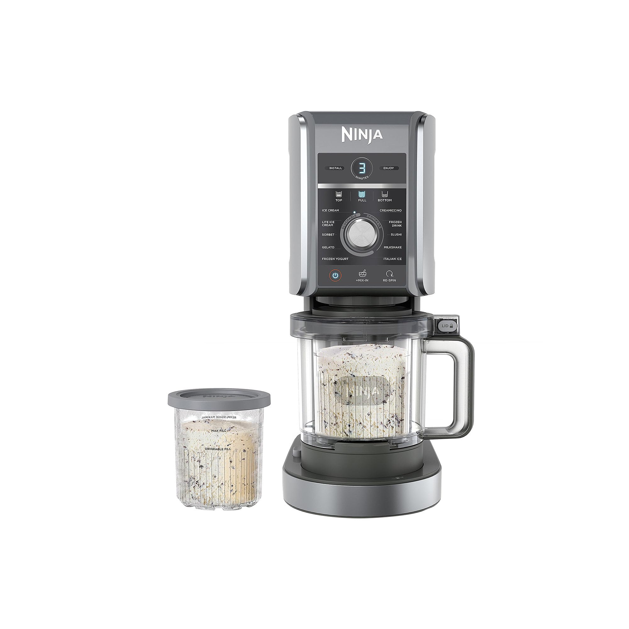 Ninja NC501 CREAMi Deluxe 11-in-1 Ice Cream & Frozen Treat Maker for, Sorbet, Milkshakes, Drinks More, 11 Programs, with 2 XL Family Size Pint Containers, Perfect Kids, Silver, 2 quarts