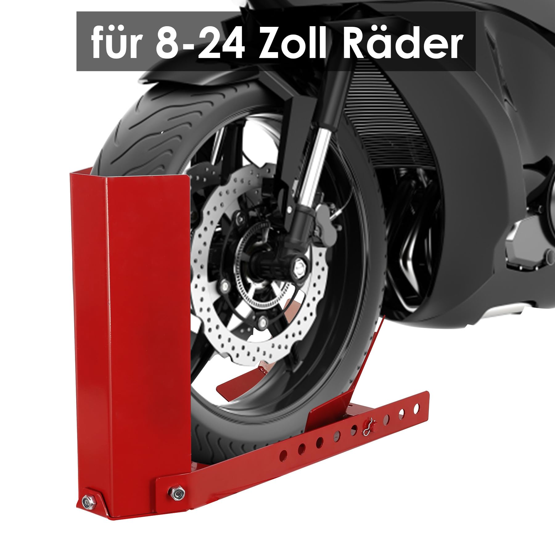 Motorradwippe, 2 Stück Vorderradklemme Motorrad Ständer mit 3 Ankerbolzenlöchern, Geeignet für 8-24 Zoll Reifen, Transportständer Radwippe, Verladehilfe Schiene