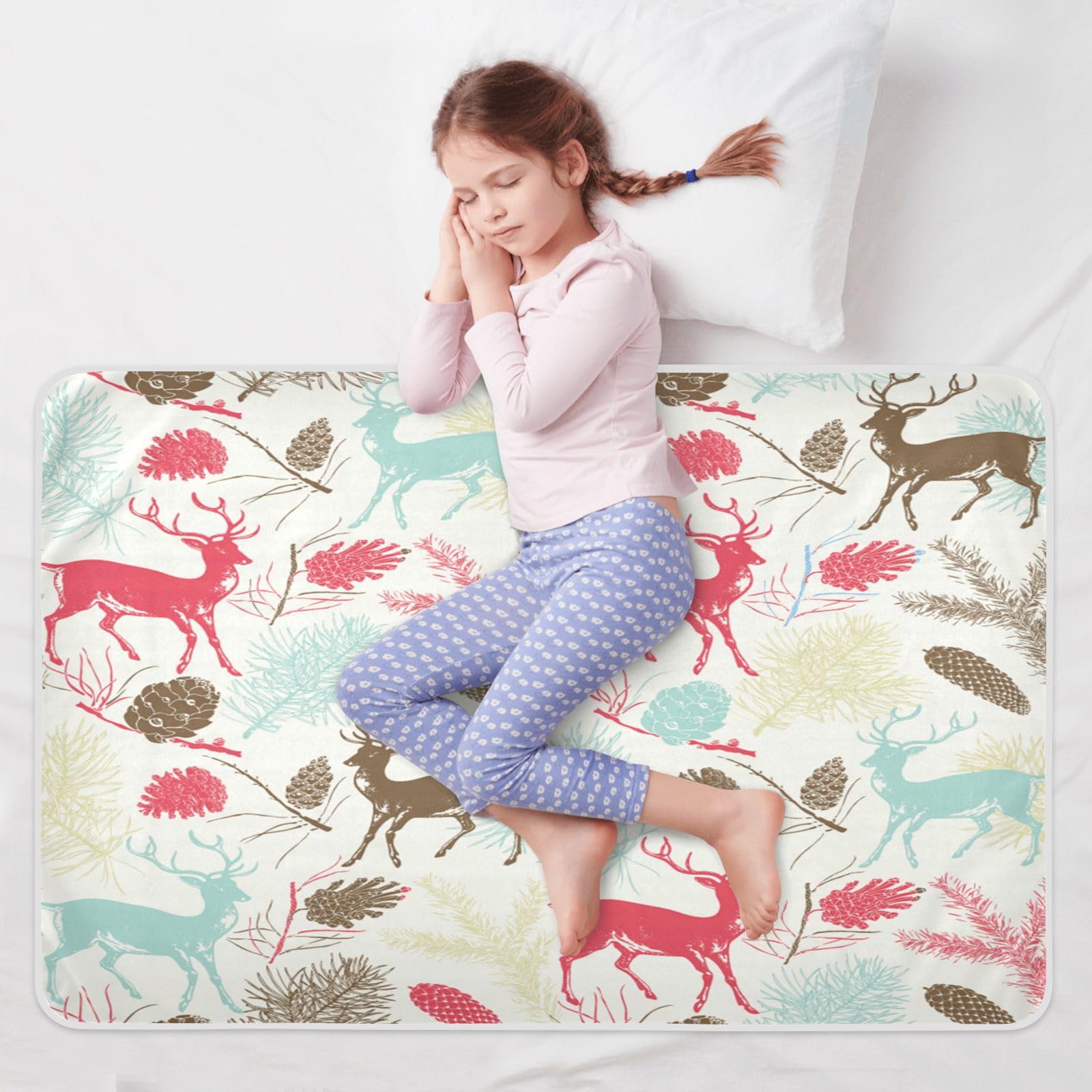 susiyo Cute Colorful Deers Bed Pads for Incontinence Mattress Protector Anti-Slip Waterproof Pads (56