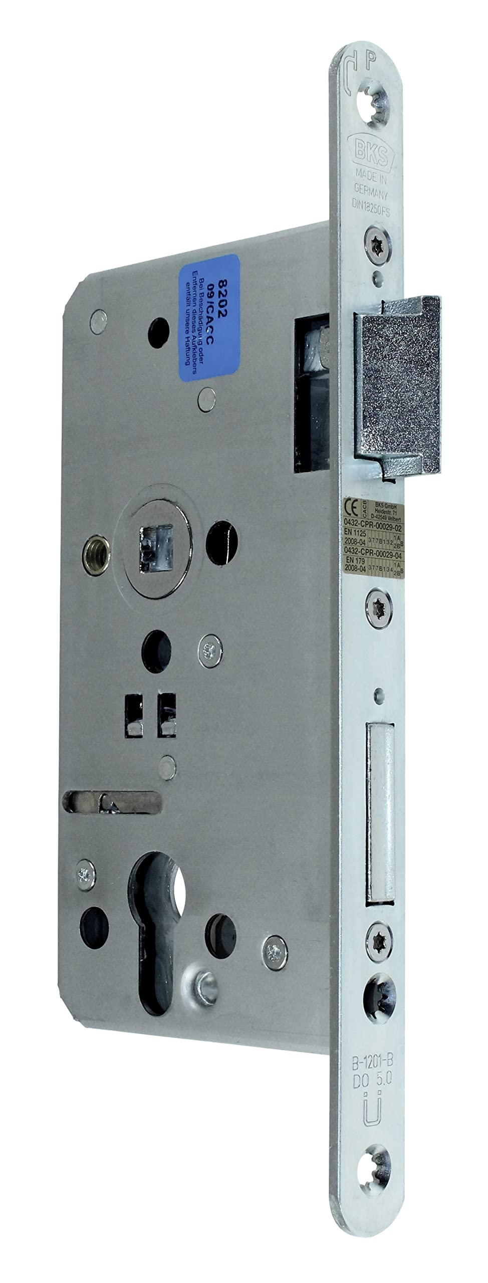 BKS FH Panikschloss Türschloss/Stahltürschloss, Funktion B mit geteilter Nuss, Dornmaß 55mm, Entfernung: 72mm, Stulp: 20x235mm abgerundet, DIN Rechts, incl. SN-TEC® Montageset (RECHTS)