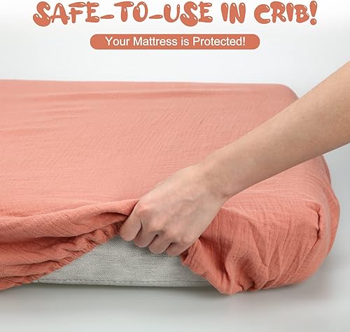 Miniatura 4 de Gerrii 4 sábanas de muselina para cuna de 24 x 38 pulgadas, paquete de sábanas ajustables y acogedoras de algodón transpirable para niños y niñas