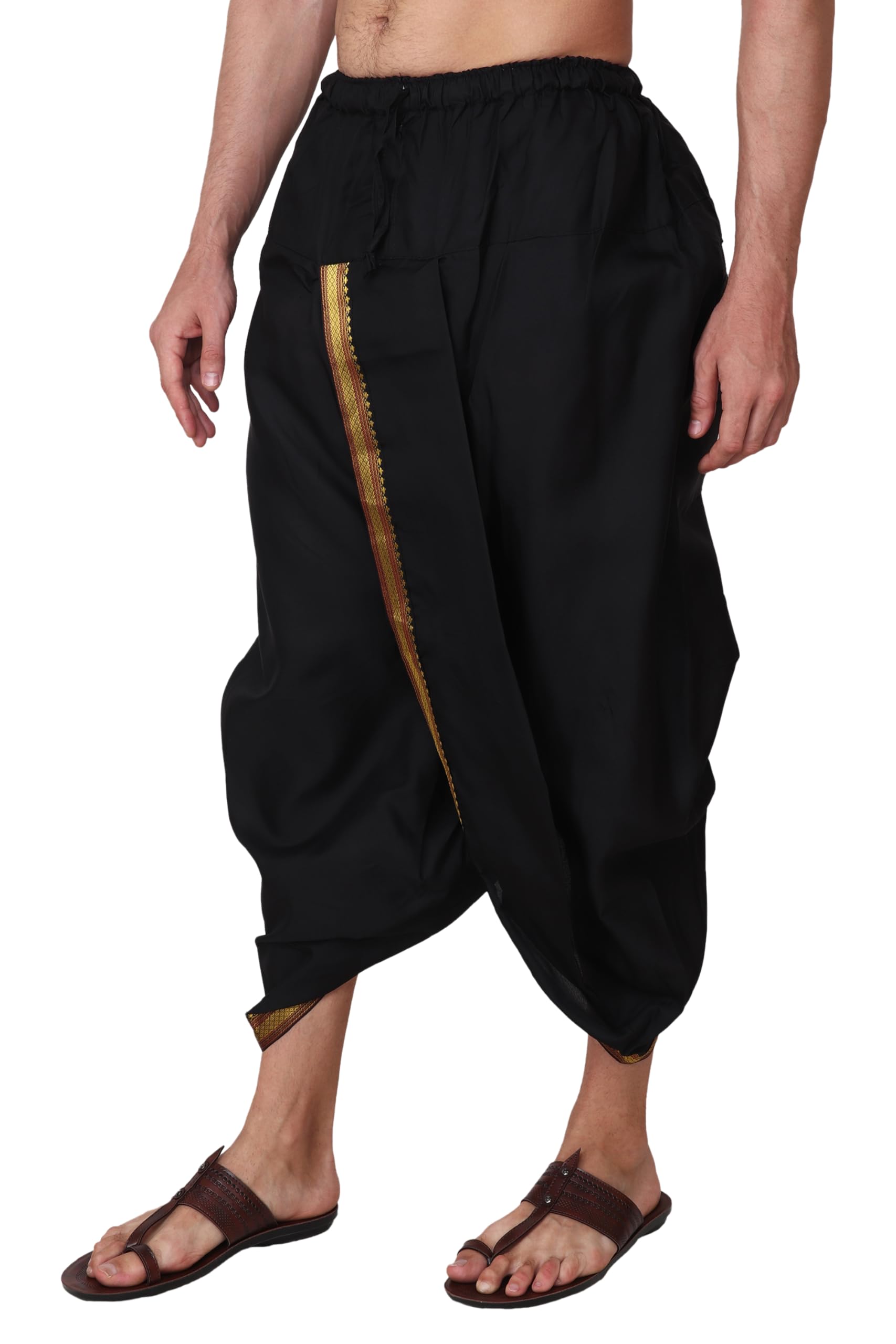 Rameshwaram FabricsMen's Readymade Elastic Silk Dhoti, Comfortable Pre-Stitched Dhothi 3436